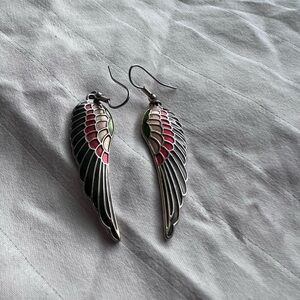 Vintage Enamel Wing Drop Earrings